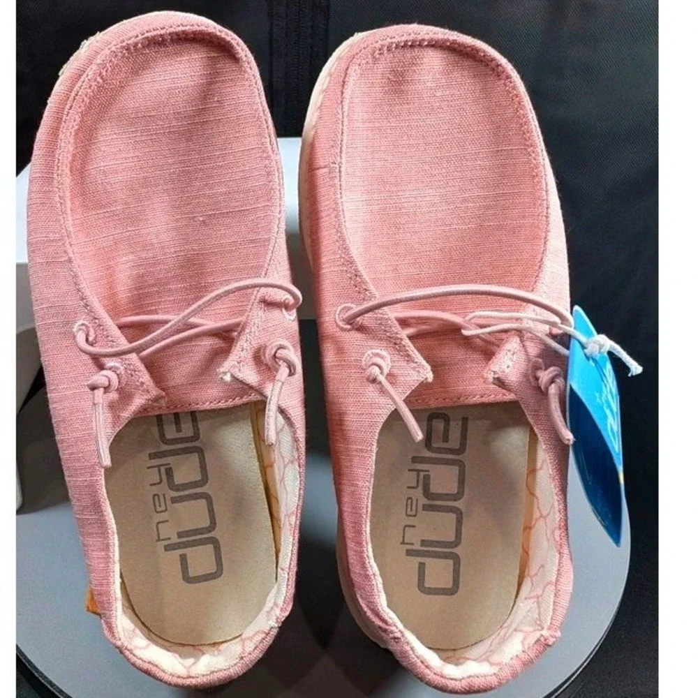 Hey Dude Wendy Youth Kids Size K11 Pink Linen Cotton Candy Slip On Loafers ~ NWT